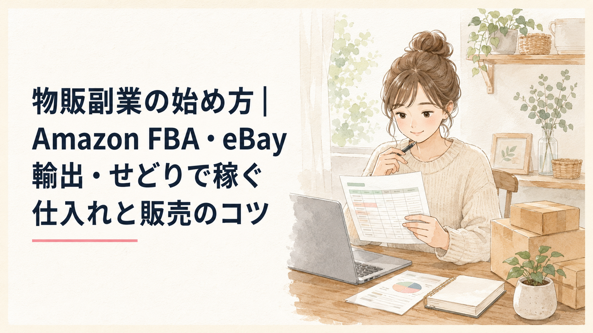 自宅の机でAmazon FBAとeBay輸出の利益計算表を確認する物販初心者