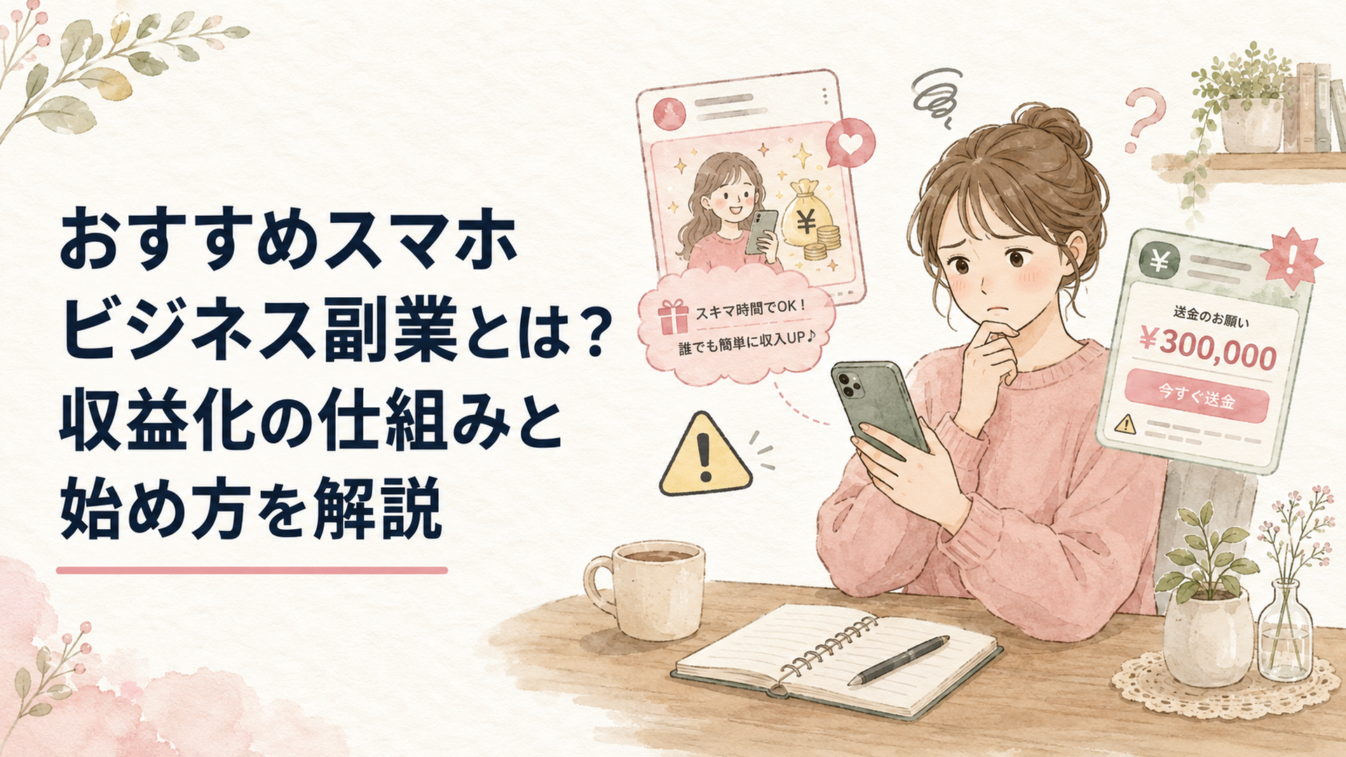 SNSの副業広告と高額送金の要求に戸惑うスマートフォン利用者