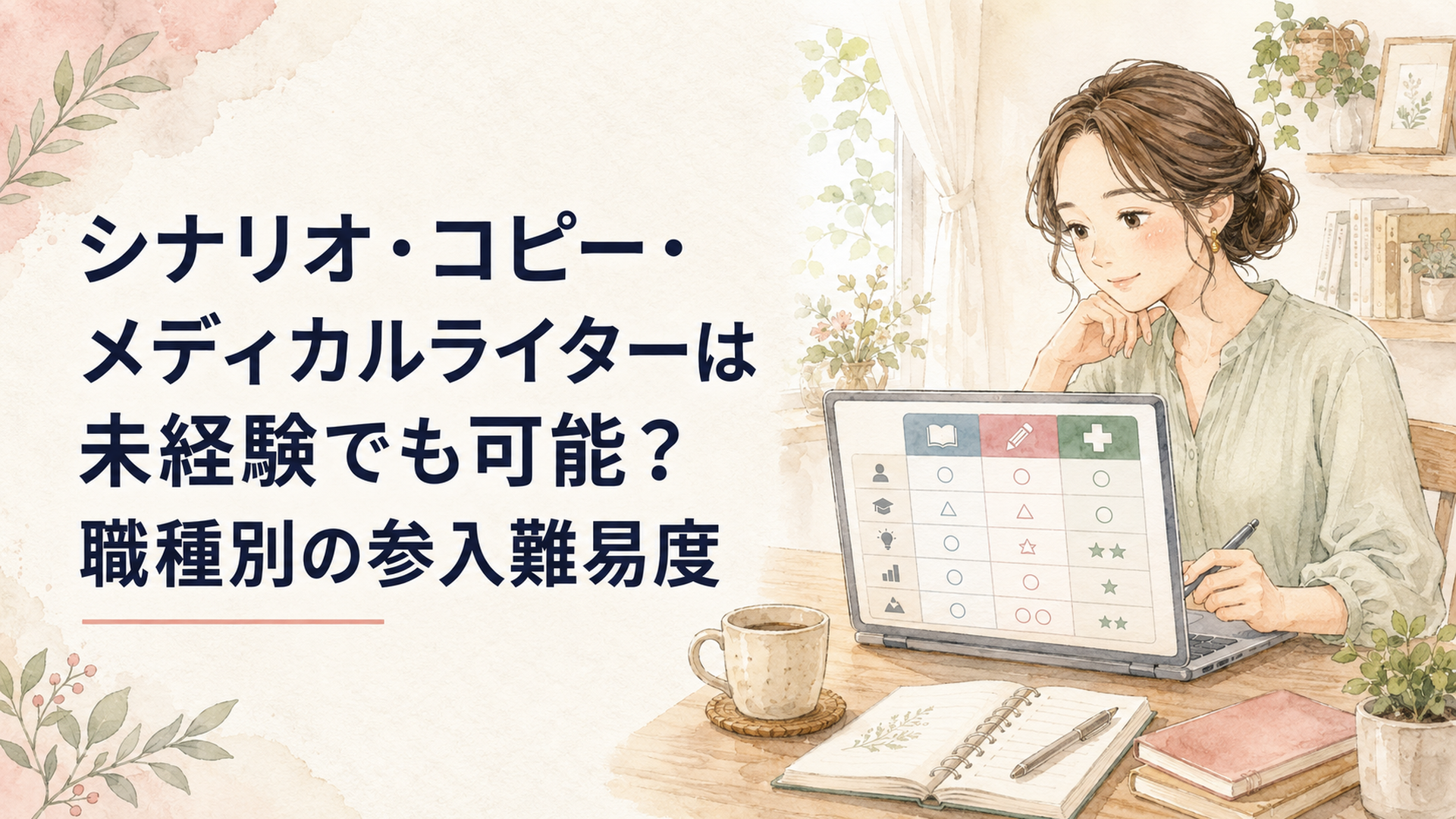 シナリオ・コピー・メディカルライターの求人条件を表で比較する30代女性