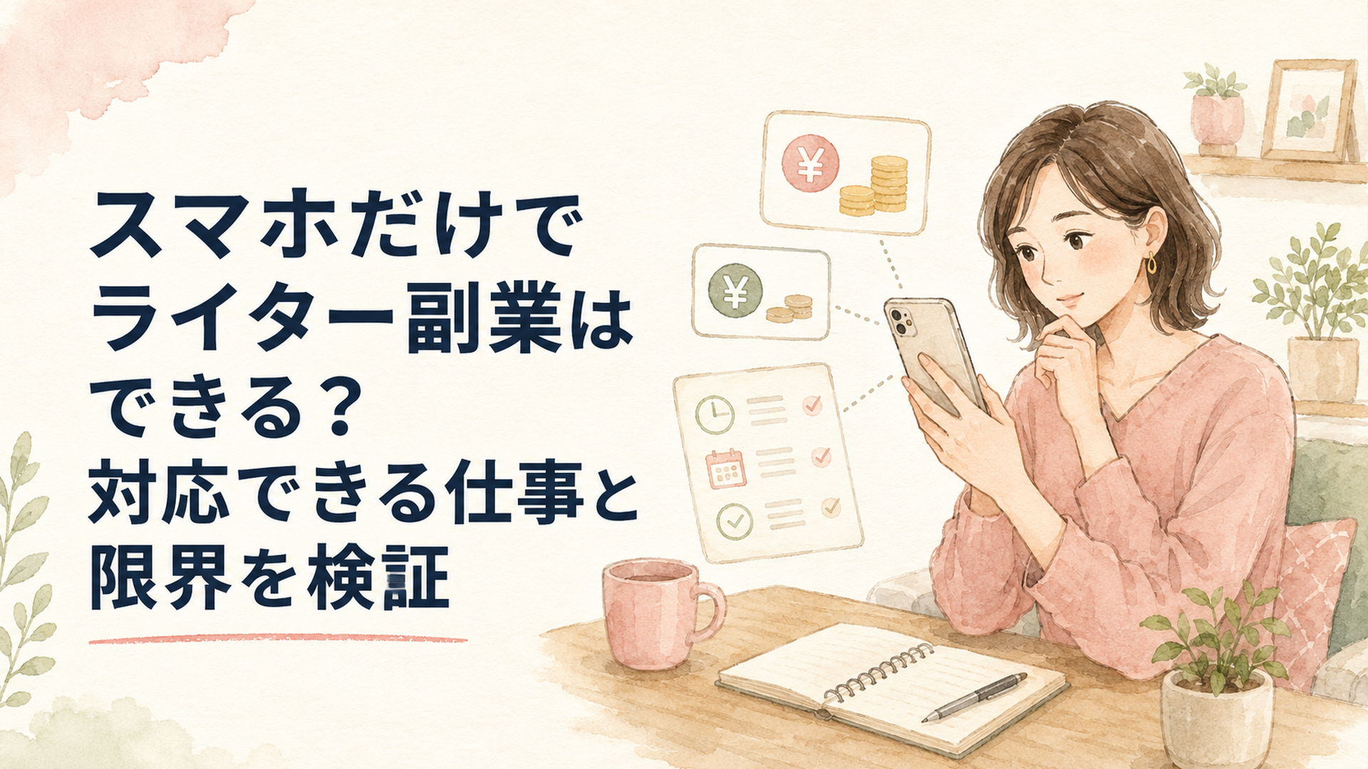 スマホでWebライター副業の案件単価と納品条件を比較する30代女性