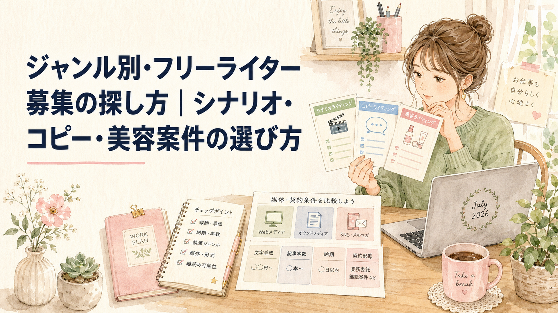 2026年7月のフリーライター募集を媒体と契約条件で比較する在宅ワーカー