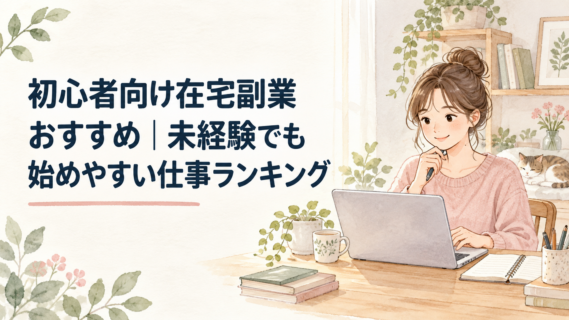 自宅の机でノートパソコンを開き、在宅副業10種類の仕事内容や条件を比較している30代の女性